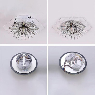 Modernism Lotus Flush Mount Hand-Cut Crystal 8 Inchs Wide LED Hallway Ceiling Lighting in Clear