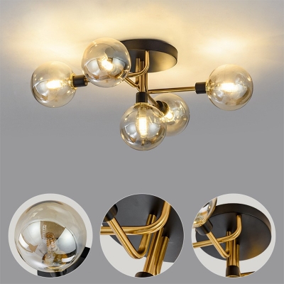 Modernism Orb Semi Flushmount Lighting 5 Lights Globe Glass Bedroom Flush Mount