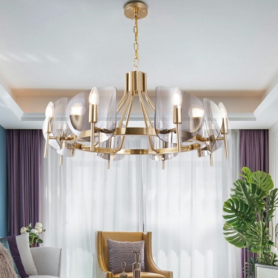 Nodern Style Candle Chandelier Smoke Grey Glass Hanging Pendant in Gold for Dining Room