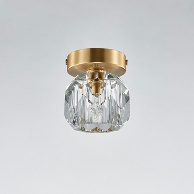 Nordic Style Brass 4.3 Inches Wide Light Crystal Ball Shade Hallway Aisle Flush-mount Lamp