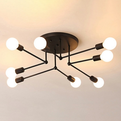 Open Bulb Living Room Ceiling Light Metal Modern Style Semi Flush Ceiling Light 8 Inchs Height