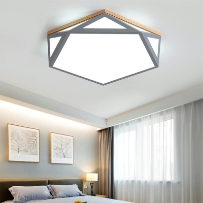 Pentagon Study Room LED Flush Mount Light Wood 16.5 Inchs Wide Contemporary Ceiling Lamp