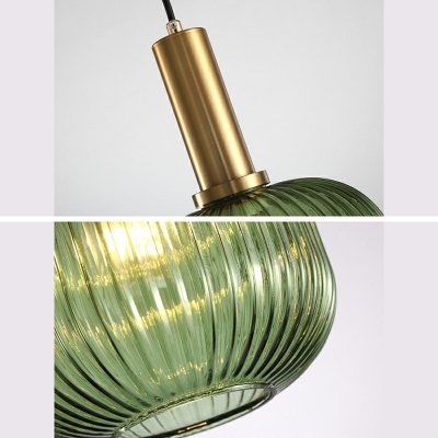 Ribbed Glass Lantern Pendant Light Contemporary 1 Light Ceiling Light in Gold Finish
