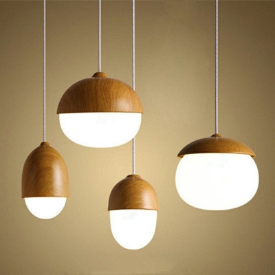 Simple Style White Ceiling Pendant One Light Glass Wooden Suspension Light for Study Room