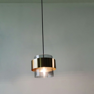 Single Head Glass Pendant Light Gold Metal Ring Light for Living Room Shopwindow