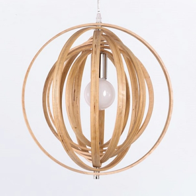 1-Light Wooden Circular Hanging Light Fixture Beige Suspension Pendant for Dinning Room