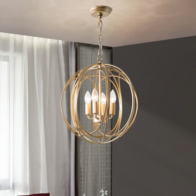 4-Light Candle Style Chandelier with Gold Cage Chandelier for Living Room