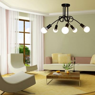 5 Light Sputnik Semi Flush Mount Light Retro Industrial Metal Ceiling Light for Bedroom