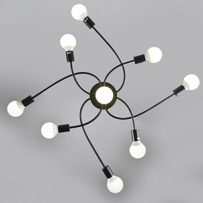 8 Light Metal Semi Flush Mount Light Industrial Black and White Sputnik Ceiling Lighting