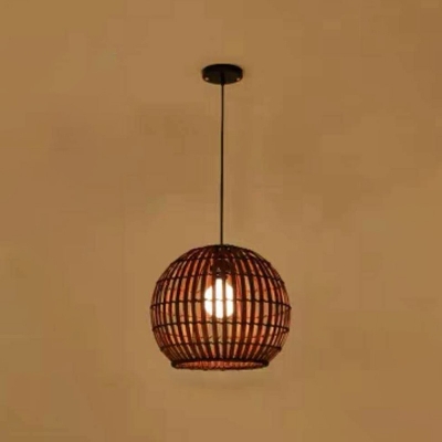 Asian Style Globe Shade Pendant Suspension Lighting Bamboo 1 Head Tea Room Pendant Ceiling Light
