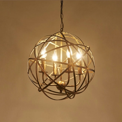 Bands Cage Pendant Light 1 Light Spherical Metal Shade Coffee Shop Hanging Lamp