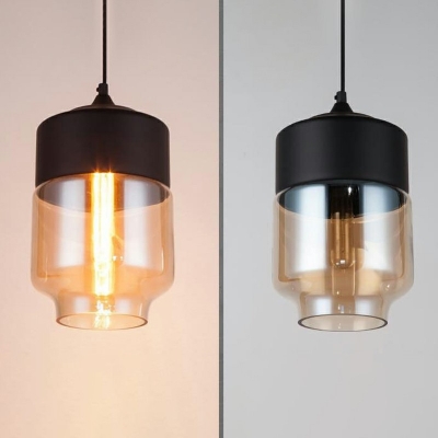 Black Single Light Ceiling Hanging Lantern Industrial Iron Glass Pendant Light for Bistro