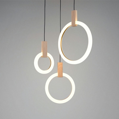 Circle Arcylic Pendant Lamp Contemporary Wooden with Round Canopy Hanging Light for Stairs