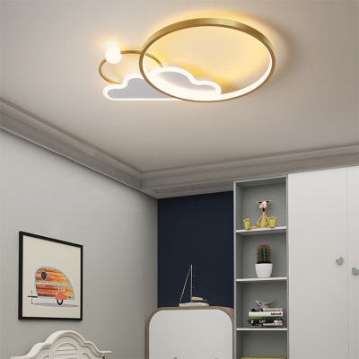 Cloud and Ring Semi Flush Mount Light Arcylic Cartoon Lighting LED Ceiling Lamp for Kid Bedroom