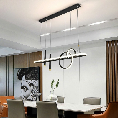 Contemporary 5 Heads Black Metal Island Lamp Hanging Ceiling Light For Living Room
