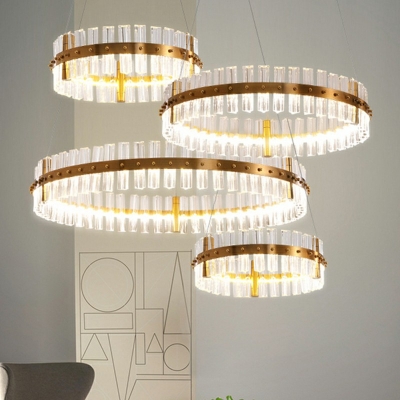 Contemporary Round Crystal Shade Living Room LED Chandelier Golden Pendant Lamp
