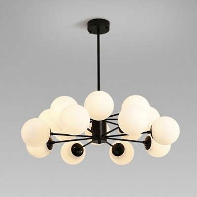 Contemporary White Glass Ball Molecular Chandelier Black Hanging Pendant for Bedroom
