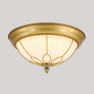 Dome Foyer Ceiling Lighting Classic Opal Glass 2-Head 20 Inchs Wide Flush Mount Fixture with Floral Frame