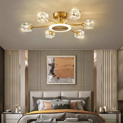 Gold Finish Semi Flush Ceiling Fixture Modern Crystal Flush Mount Ceiling Light for Bedroom