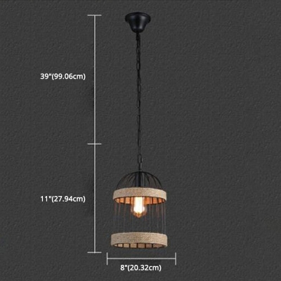 Industrial Bird Cage Pendant Light 1 Light Hanging Lamp with Hemp Rope for Restaurant