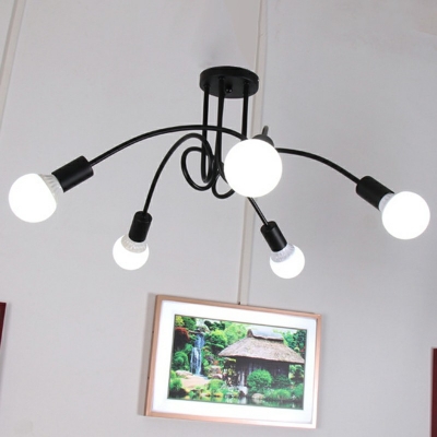 Industrial Large Semi Flush Ceiling Light Metal Black Ceiling Lamp for Clothes Stores