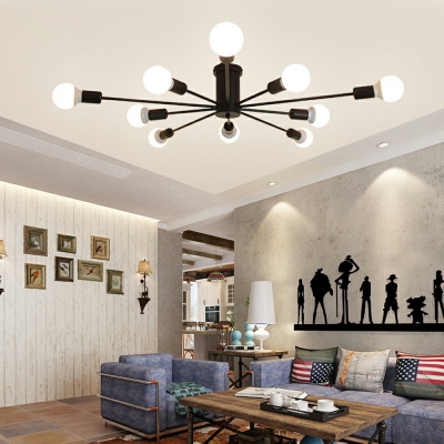 Industrial Style Burst Shaped Open Bulb Ceiling Lamp Metal Living Room Lighting Fixture