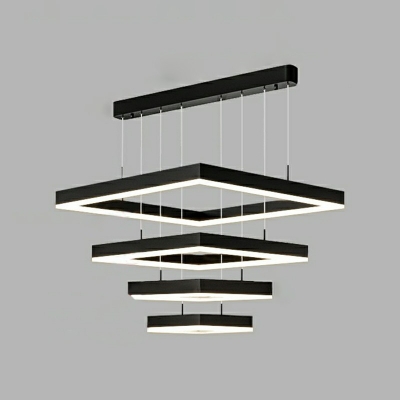 Layered Square Living Room Chandelier Light White Light Acrylic Simplicity LED in Black