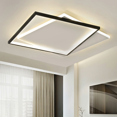 Metal Double Square Flushmount Light Modern LED Semi Mount Lighting in Black and White for Bedroom