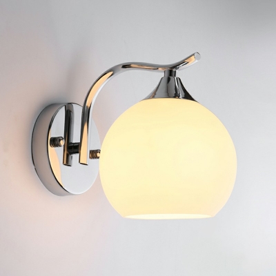 Milky Glass Dome Shape Wall Sconce Light Contemporary Banded Wall Light Fixture