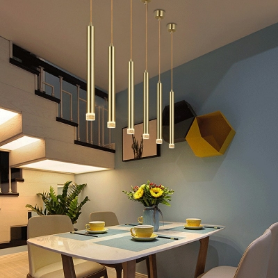 Minimalism Style LED Hanging Light Tube Crystal Suspension Lamp for Kitchen Bar in Gold