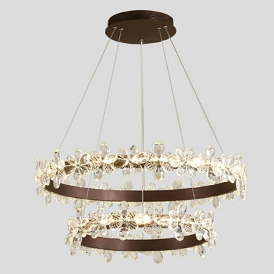Modern Minimalist Pendant Lamp Metal Ring and Cryctal LED Gold Chandelier in Stepless Dimming