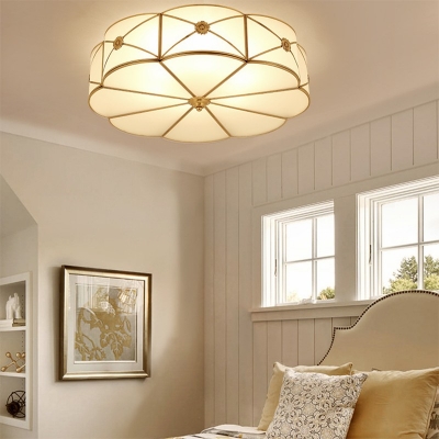 Opal Frosted Glass Brass Flush Mount Traditional Flush Ceiling Light Fixture for Living Room