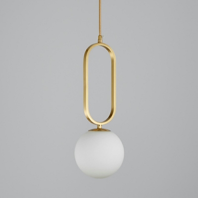 Opal Glass Ball Drop Pendant Postmodern Hanging Ceiling Light with Oval Ring in White