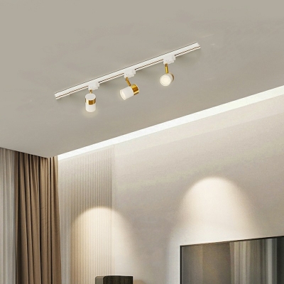 Plated Cylinder Semi Flush Mount Spotlight 3 Heads Postmodern Metal Ceiling Light for Corridor