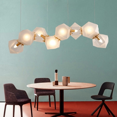 Post-Modern Molecule Island Lighting Kitchen Bar Pendant Lamp 8-Light with Frosted Glass Shade in Gold