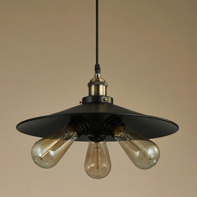 Saucer Shade Pendant Light Retro Metal 3 Bulb Hanging Lamp 14.5