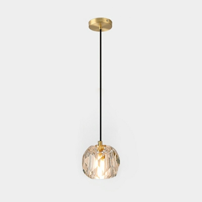 Single-Bulb Clear Crystals Block Hanging Pendant Lights Hanging in Gold for Dining Table