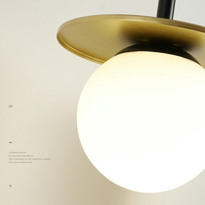 White Glass Globe Shape Modern Gold Round Metal Sheet Pendant Light Hanging for Coffee Bar