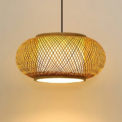 1 Head Bamboo Chandelier Lantern Shape Hanging Light for Bedroom