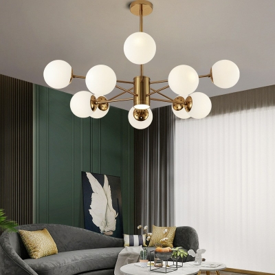 10 Lights Milk White Glass Globe Gold Simplicity Lighting Chandelier Living Room Lighting