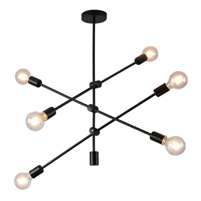 6-lights Open Bulb Dining Room Lighting Fixture Geometric Lines Chandelier with Angle Adjustable Arm