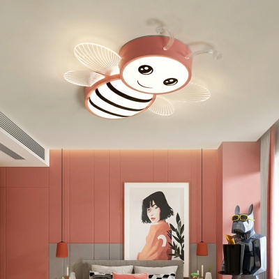 Acrylic Cartoon Bee Shaped Flush Mount Lamp in Remote Control Stepless Dimming Ceiling Light Fixture for Children's Room