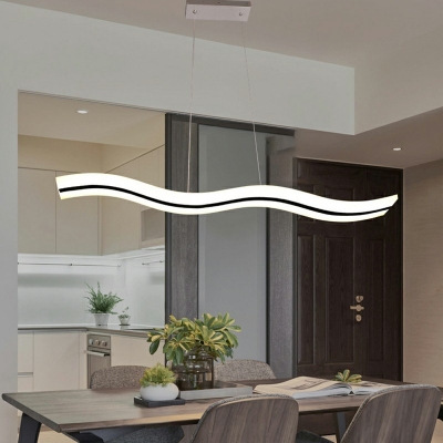 Acrylic White Linear Island Light Modern Dining Room Wave Design LED 5 Inchs Wide Island Pendant