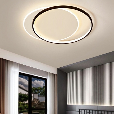Arcylic 2 Ring Shape Flush Light Modern Style 20 Inchs Wide Black LED Flush Ceiling Light Fixture for Living Room