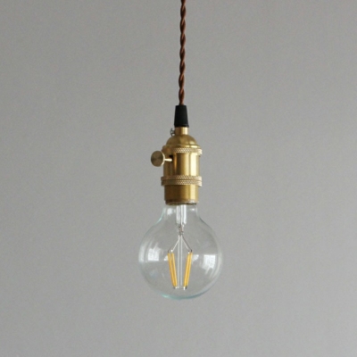 Bare Bulb Design Iron Pendant Light 1 Bulb 1.5 Inch Wide Dining Room Hanging Pendant with Pipe Socket in Brass