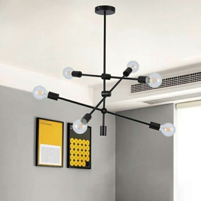 6 Lights Batons Chandelier Lighting Loft Style Metal for Living Room Farmhouse Lighting