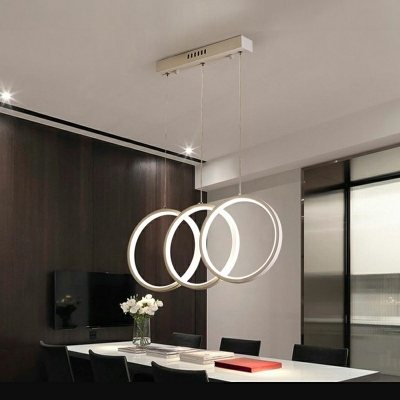 Contemporary Metallic Circles Hanging Lamp LED White Pendant Light Fixture for Living Room