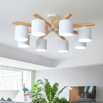 Contemporary Style Solid Wood Ceiling Light Cylindrical Shade Living Room Flush Mount Lighting