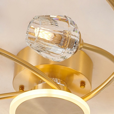 Copper Radial Shape Semi Flush Ceiling Light Modern Metal Long Advocate Lie Semi-Flush Mount with Glass Shade