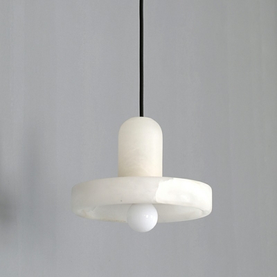 Cylindrical Stone Shade Modern Pendant with Ceiling Mount Single Pendant in White for Living Room Dining Room